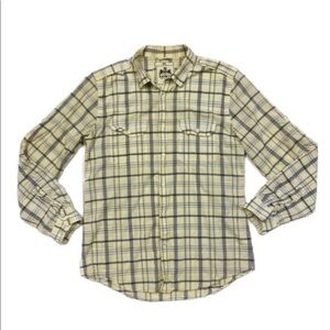 Express Men’s Casual Plaid Long Sleeve Blue Yellow Button Down Shirt, L